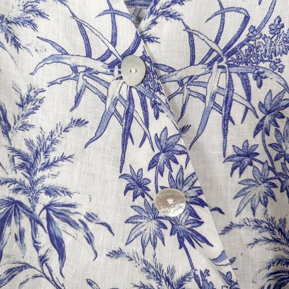 H&M Blue and White Floral Linen Wrapover Blouse, EUC, Size Small - Picture 6 of 13